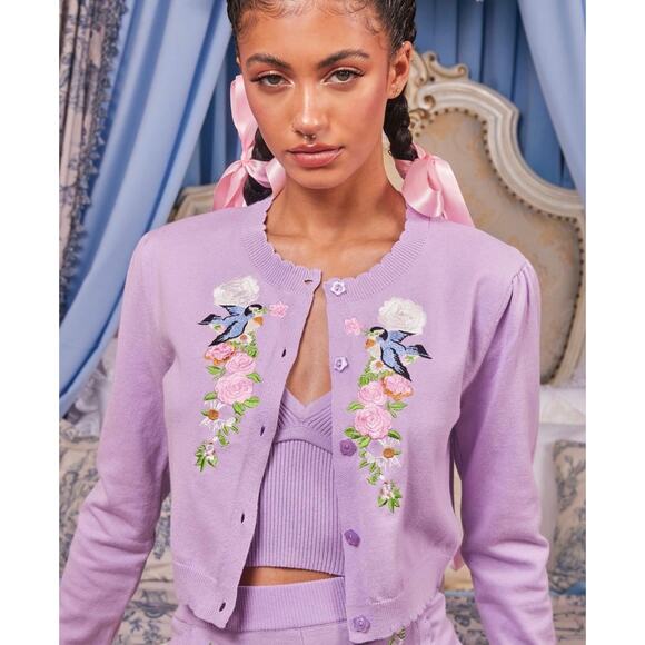 Sugar Thrillz Embroidered Lavender Sweet Harmony Cardigan, Size Small - Picture 1 of 8